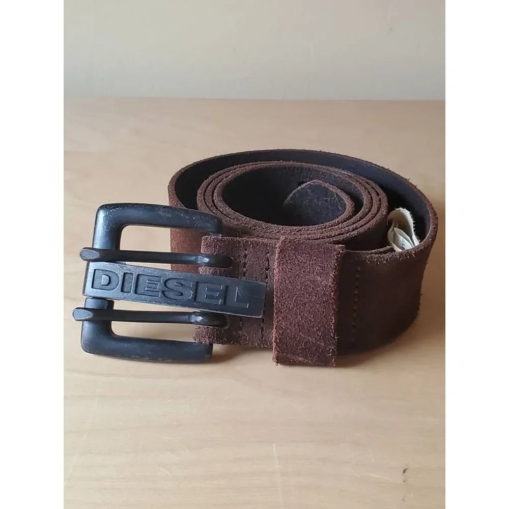 Diesel Suede Leather Dress Belt Brown Adjustable Italy Metal Buckle 100/40